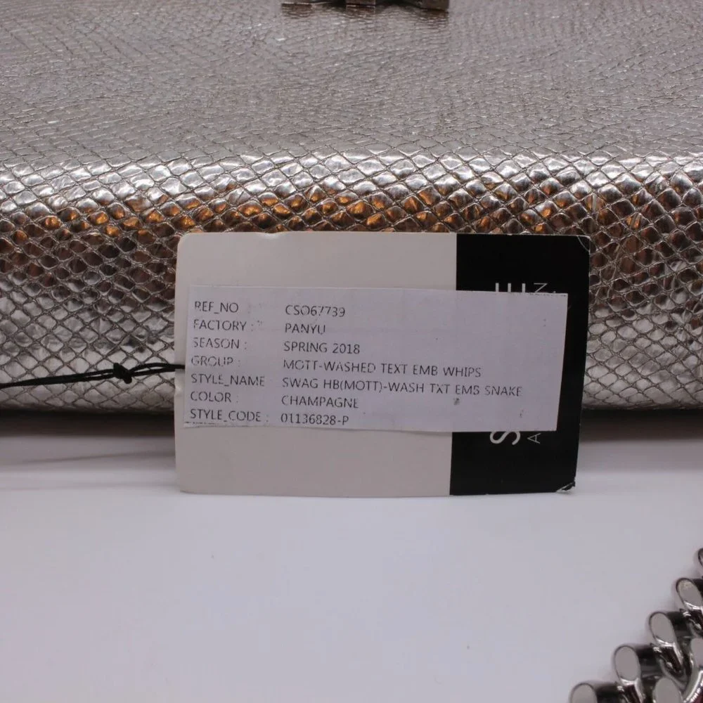 Michael Kors Silver Snake Mott Leather Chain Swag Shoulder Crossbody Bag Purse